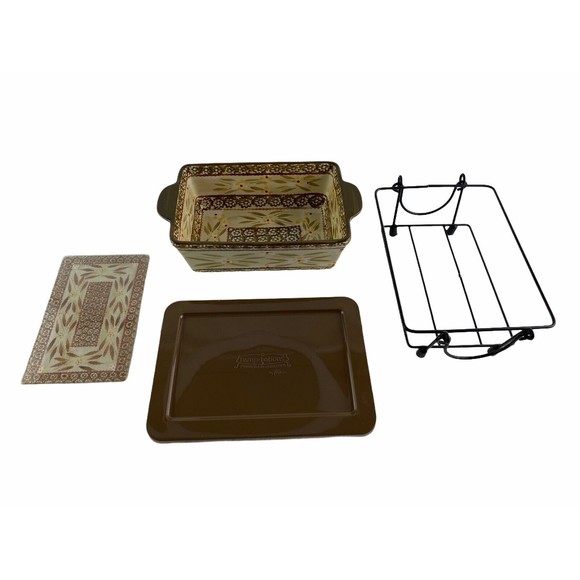 Temptations By Tara Old World‎ Brown Floral 1.5Q Bakeware Trivet Wire Basket Lid - Picture 1 of 6